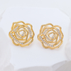 925 Sterling Silver 14K Gold Plated Hollow Twisted Rose Stud Earrings for Women 5A CZ Statement Earrings
