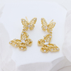 S925 Sterling Silver Butterfly Dangle Earrings,14K Gold Plated Hollow 5A CZ Drop Earrings for Women