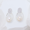 Sterling Silver Pineapple Woven Mesh Drop Earrings for Women, Oval Paved AAA Cubic Zirconia & Natural Freshwater Pearl Hollow Statement Dangle Earrings Elegant Bridal Wedding Jewelry Gift
