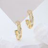 14K Gold Plated Sterling Silver Chunky Open C Hoop Earrings, Textured Huggie Hoops Inlaid Shiny 3A Cubic Zirconia, Lightweight Daily Wear Statement Jewelry Gift for Women