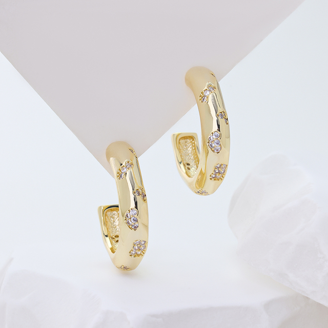 14K Gold Plated Sterling Silver Chunky Open C Hoop Earrings, Textured Huggie Hoops Inlaid Shiny 3A Cubic Zirconia, Lightweight Daily Wear Statement Jewelry Gift for Women