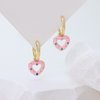 Pink Enamel Heart Huggie Hoop Earrings for Women | 925 Sterling Silver Colorful CZ Crystal Love Heart Drop Earrings | Cute Dainty Jewelry Gift for Her