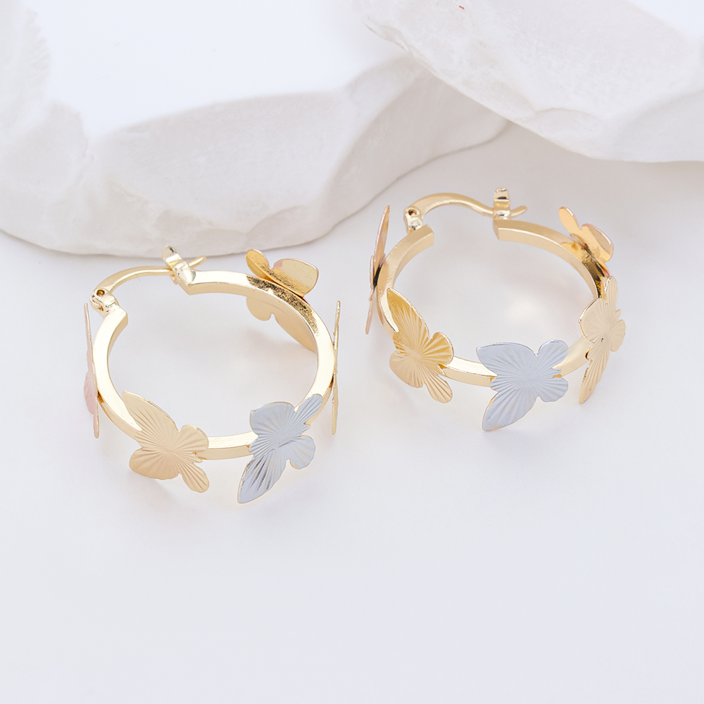 S925 Silver Hoop 18k Gold Plated Earrings Colored Painted Jewelry Butterfly Shape Plain Earrings