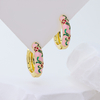 14K Gold Plated 925 Sterling Silver Pink Enamel Flower Hoop Earrings, Handcrafted Enameled Floral Huggie Earrings for Women