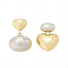 Two-Tone Gold Silver Plated 925 Sterling Silver Heart Drop Earrings, Asymmetric Chunky Puffy Heart Dangle Earrings for Women