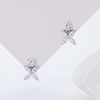 Elegant Floral CZ Stud Earrings for Women, Marquise Cut Crystal Flower Earrings with Round Center Stone, Minimalist Dainty Jewelry for Daily Wear & Wedding