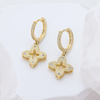 14K Gold Plated 925 Sterling Silver Four Leaf Clover Huggie Hoop Earrings, 5A AAAA Cubic Zirconia Paved Dangle Earrings, Elegant Vintage Clover Jewelry for Bridesmaids Wedding Party Daily Wear