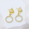 925 Sterling Silver Gold Plated Zircon Pendant Earrings Minimalist Hollow Circle Stud Earrings
