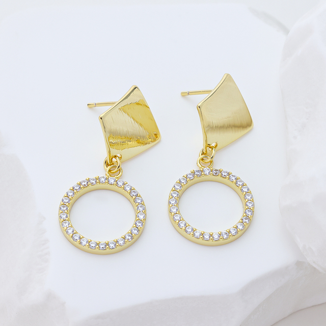 925 Sterling Silver Gold Plated Zircon Pendant Earrings Minimalist Hollow Circle Stud Earrings
