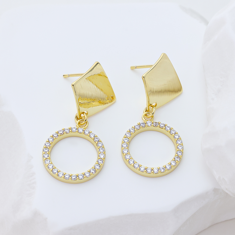 925 Sterling Silver Gold Plated Zircon Pendant Earrings Minimalist Hollow Circle Stud Earrings