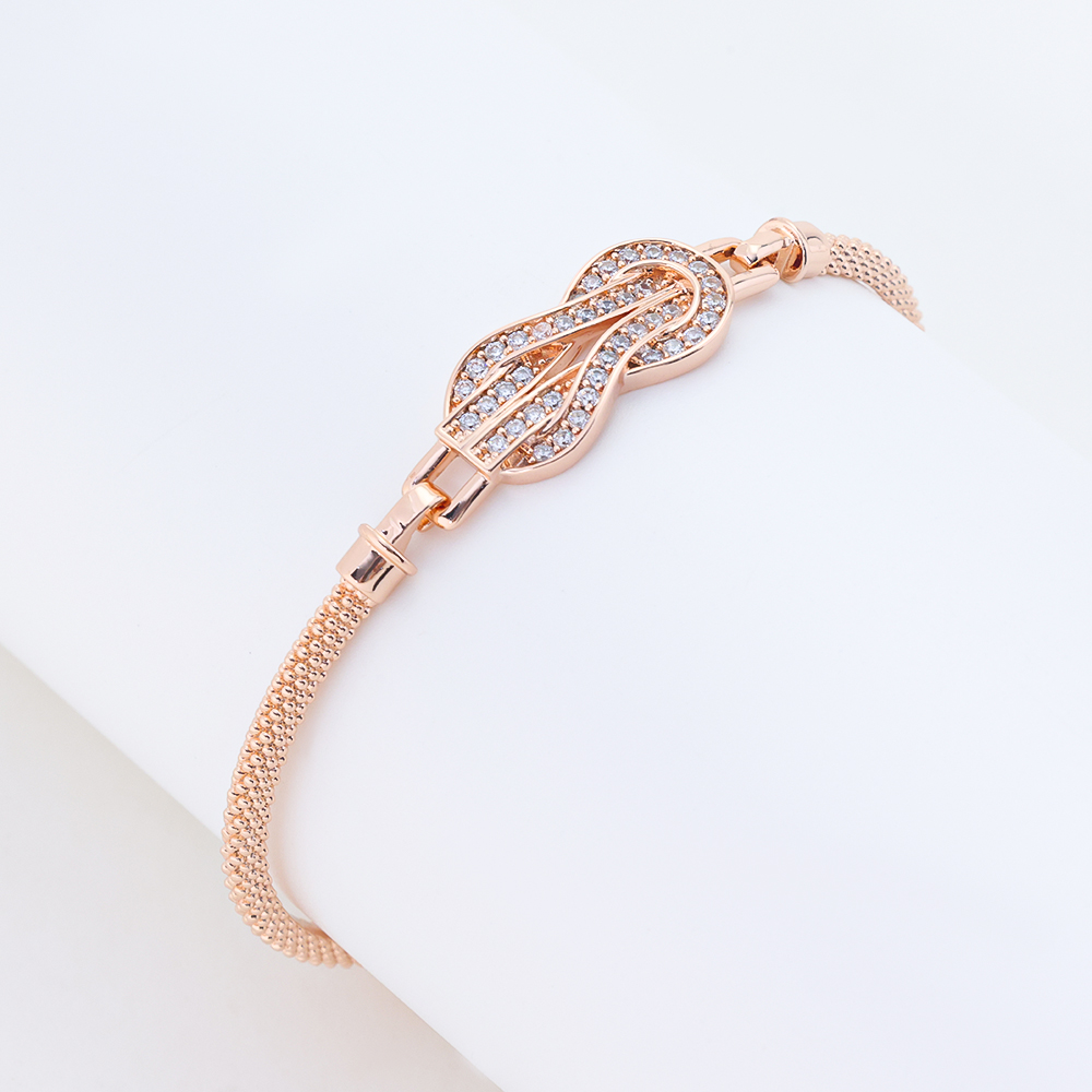 S925 Sterling Silver Rose Gold Plated Full Zircon Knotted Chain Bracelet