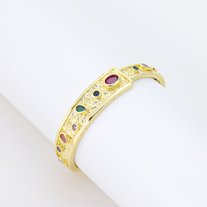 Vintage Gold Plated Bangle Bracelet with Colorful Zircon Inlays