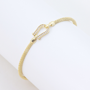 Gold-Tone Crystal-Embellished Lobster Clasp Mesh Chain Bracelet