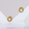 14K Gold Plated S925 Silver Halo Pearl Stud Earrings, Hollow Round CZ Wreath Pearl Earrings Minimalist Ladies Jewelry
