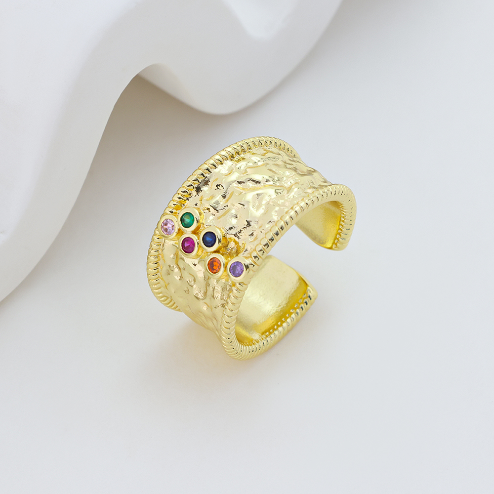 S925 Silver Gold Plated Art Deco Rainbow Stripe Ring