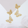 S925 Sterling Silver Butterfly Dangle Earrings,14K Gold Plated Hollow 5A CZ Drop Earrings for Women