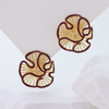 14K Gold Plated S925 Sterling Silver Pearl Flower Stud Earrings,Red Enamel Border Textured Floral Statement Earrings for Women