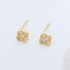 14K Gold Plated Sterling Silver Clover Stud Earrings, Dainty Four Leaf Clover Earrings with Clear Cubic Zirconia, Minimalist Lucky Jewelry Gift for Women Girls