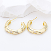14K Gold Plated Sterling Silver Chunky Open C Hoop Earrings, Textured Huggie Hoops Inlaid Shiny 3A Cubic Zirconia, Lightweight Daily Wear Statement Jewelry Gift for Women