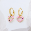 Pink Enamel Heart Huggie Hoop Earrings for Women | 925 Sterling Silver Colorful CZ Crystal Love Heart Drop Earrings | Cute Dainty Jewelry Gift for Her