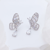 925 Sterling Silver Butterfly Drop Earrings with Tapered Baguette & Pear Cut Cubic Zirconia, Dainty CZ Butterfly Dangle Earrings for Women, Hypoallergenic Bridal Wedding Jewelry Gift
