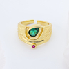 Gold Plated Sterling Silver Zircon Ring with Emerald Cut Green Stone & Pink Accent – Adjustable Open Design