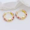 14K Gold Plated 925 Sterling Silver Pink Enamel Flower Hoop Earrings, Handcrafted Enameled Floral Huggie Earrings for Women