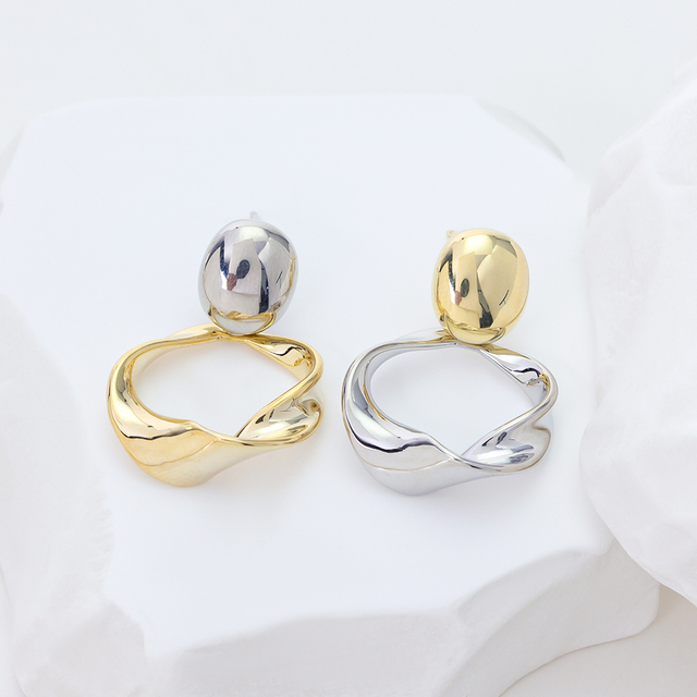 Two-tone Plated 925 Sterling Silver Huggie Hoop Earrings with Bead, Hypoallergenic Minimalist Small Twisted Hoop Earrings for Women