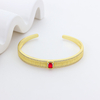 Vintage Brushed Gold Bangle with Rectangular Red Gemstone & Pavé CZ Accents