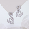 Double Heart Drop Earrings, 925 Sterling Silver Sparkling Cubic Zirconia Paved Hollow Heart Dangle Earrings for Women Romantic Valentine Jewelry Gift