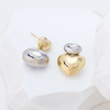 Two-Tone Gold Silver Plated 925 Sterling Silver Heart Drop Earrings, Asymmetric Chunky Puffy Heart Dangle Earrings for Women