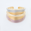 Multicolor Enamel Layered Open Cuff Ring, 18K Gold Plated Stackable Statement Ring with Silver & Pink Spray Painted Stripes, Adjustable Wide Band Fashion Jewelry Ring