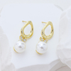 Extended Title: Irregular Hollow Gold Hoop with Rhinestone Bow Accent & Round White Pearl Drop Dangle Earrings for Women Elegant Daily Wedding Jewelry