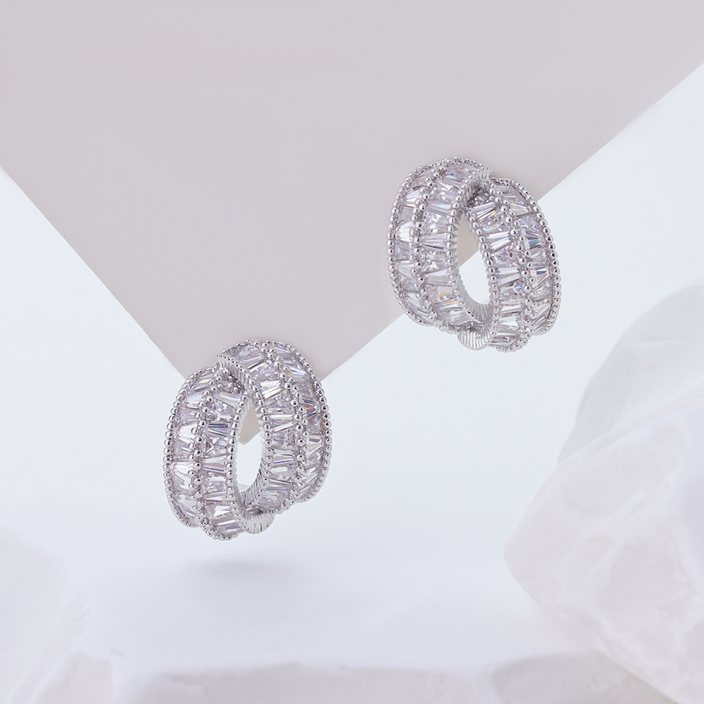 Goodliness Silver Square Hoop Earrings with Baguette Zircon Guangzhou