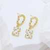 925 Sterling Silver Gold-Plated Textured Hoop Earrings with Geometric Baguette & Round Cubic Zirconia Dangles