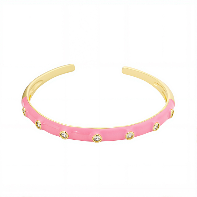 S925 Silver Gold Plated Hammered Vintage CZ Boho Bangle