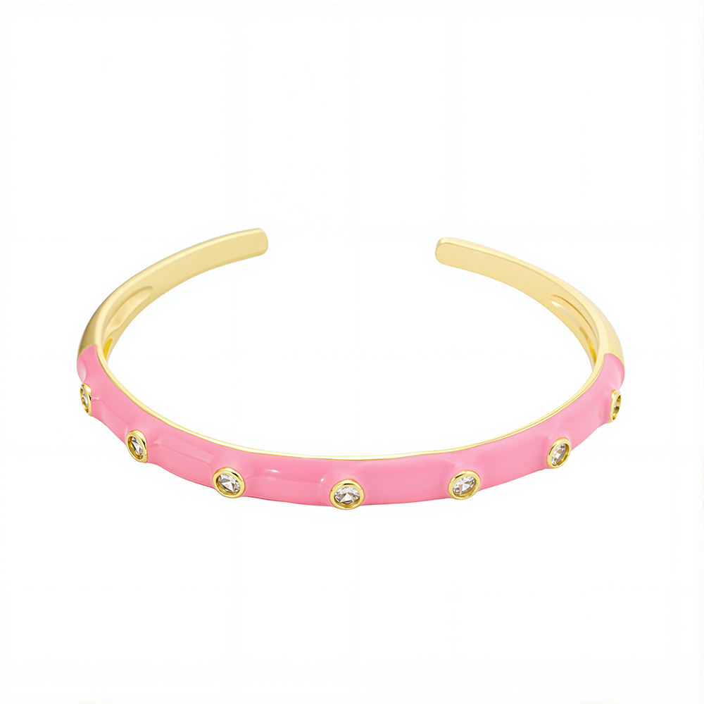 S925 Silver Gold Plated Hammered Vintage CZ Boho Bangle
