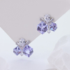 S925 Sterling Silver Rhodium Plated Square Amethyst & Pear Cut CZ Statement Stud Earrings