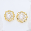 14K Gold Plated S925 Sterling Silver Pearl Stud Earrings, Paved Cubic Zirconia Swirl Flower Freshwater Pearl Statement Earrings for Women Wedding Party