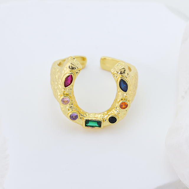 925 Sterling Silver Gold Vermeil Ring with Multi-Gemstones – Vintage Textured Open Band