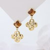 14K Gold Plated Sterling Silver Dangle Earrings, Brown Cubic Zirconia Textured Clover Drop Earrings, Vintage Four Leaf Clover Jewelry Gift for Women
