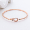 Rose Gold Baguette Zirconia Mesh Chain Bracelet with Geometric Lock Clasp