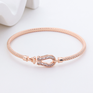 Rose Gold Baguette Zirconia Mesh Chain Bracelet with Geometric Lock Clasp