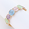 Pastel Enamel Leaf Pattern Bracelet, Silver Tone Rhinestone Accent Bangle, Versatile Daily Wear Jewelry Gift