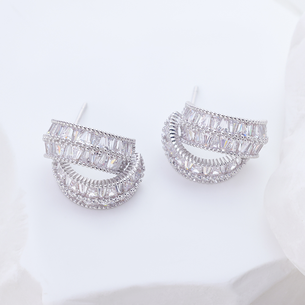 Goodliness Silver Square Hoop Earrings with Baguette Zircon Guangzhou