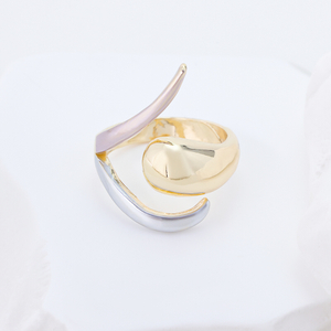 Adjustable Open Statement Ring, Abstract Spiral Shape Purple Spray Painted Accents Modern Minimalist Geometric Design Hypoallergenic Ring