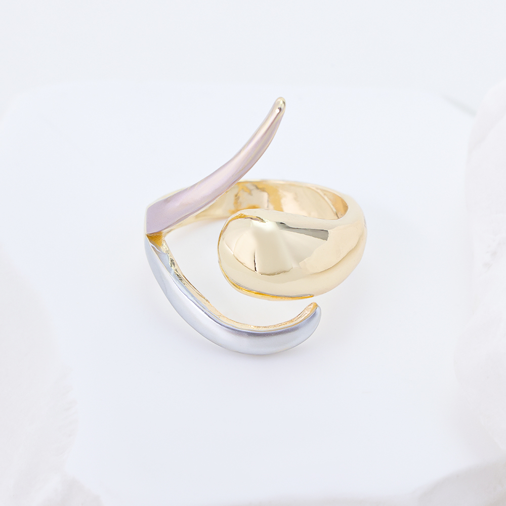 Adjustable Open Statement Ring, Abstract Spiral Shape Purple Spray Painted Accents Modern Minimalist Geometric Design Hypoallergenic Ring