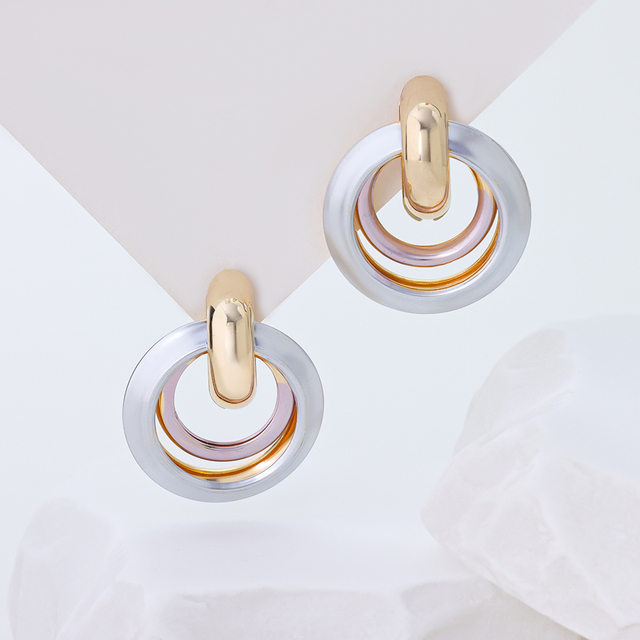 Sterling Silver Three-Tone Curved Hoop Earrings for Women | 14K Gold & Rose Gold Plated | Minimalist Geometric Statement Jewelry | Hypoallergenic C-Hoop Earrings