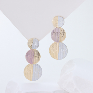 925 Sterling Silver Tri-Color Brushed Drop Earrings, Three Layer Round Disc Dangle Earrings for Women, Minimalist Geometric Jewelry Gift for Her