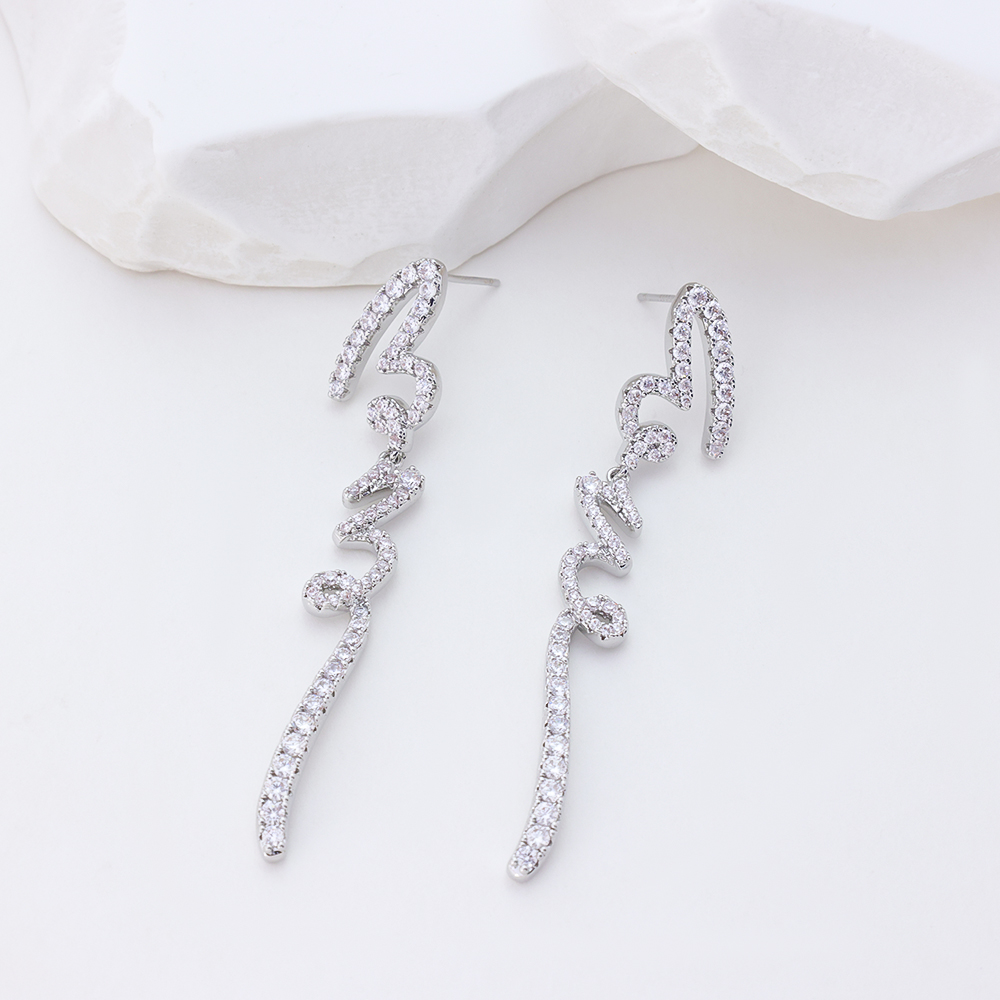 Geometric Zigzag Zirconia Silver Drop Earrings - 925 Sterling Silver Dangle Earrings for Women, Minimalist Long Statement Jewelry Gift